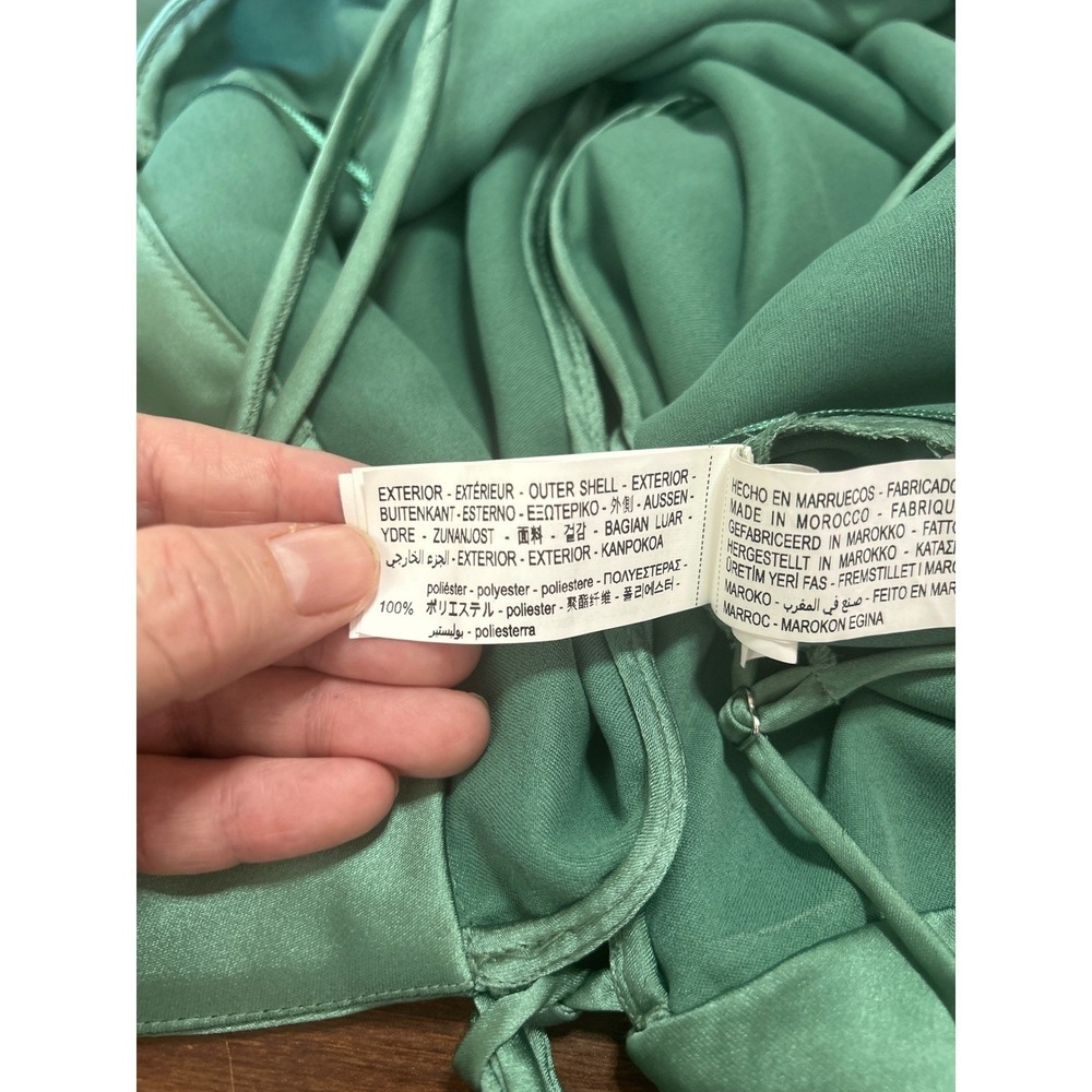 Zara Satin Tie-Front Camisole Top Size M Seafoam Green V-Neck‎ Spaghetti Strap - Picture 5 of 9